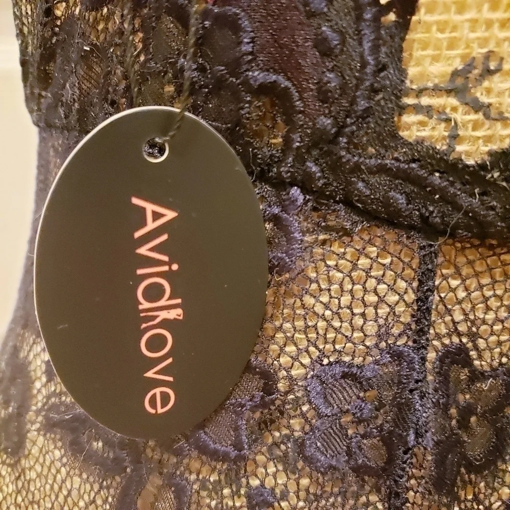 NWT Avid Love Women's Medium Black Deep V-Neck Lace Baby Doll Bodysuit Valentine - Picture 6 of 7
